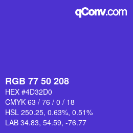 Farbcode: RGB 77 50 208 | qconv.com