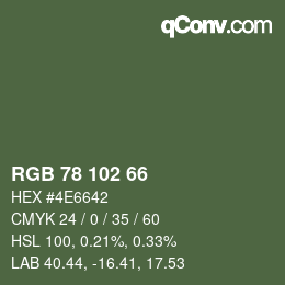 Color code: RGB 78 102 66 | qconv.com