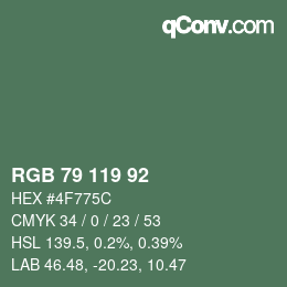 Color code: RGB 79 119 92 | qconv.com