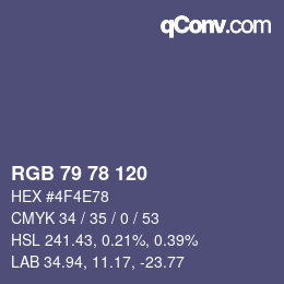 Color code: RGB 79 78 120 | qconv.com