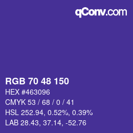 Color code: RGB 70 48 150 | qconv.com