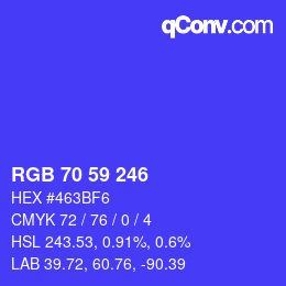 カラーコード: RGB 70 59 246 | qconv.com