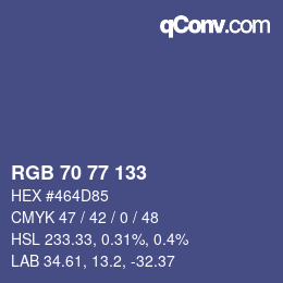 Color code: RGB 70 77 133 | qconv.com