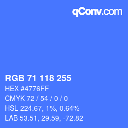 Code couleur: RGB 71 118 255 | qconv.com