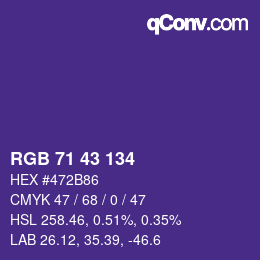 Color code: RGB 71 43 134 | qconv.com