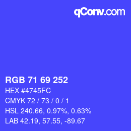 カラーコード: RGB 71 69 252 | qconv.com