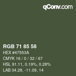 カラーコード: RGB 71 85 58 | qconv.com