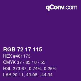 Color code: RGB 72 17 115 | qconv.com