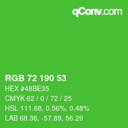 Code couleur: RGB 72 190 53 | qconv.com