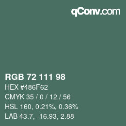 Color code: RGB 72 111 98 | qconv.com