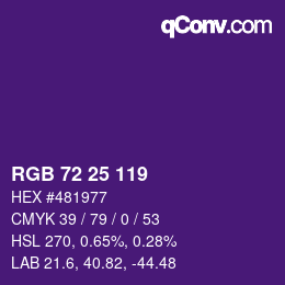 Color code: RGB 72 25 119 | qconv.com