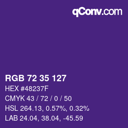 Color code: RGB 72 35 127 | qconv.com