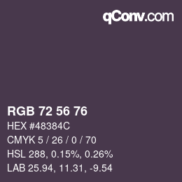 Color code: RGB 72 56 76 | qconv.com