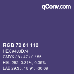 Color code: RGB 72 61 116 | qconv.com