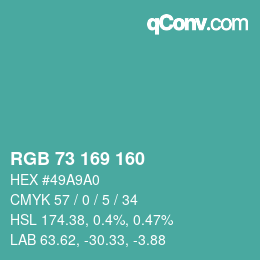 Código de color: RGB 73 169 160 | qconv.com