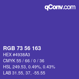 Color code: RGB 73 56 163 | qconv.com