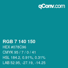 Código de color: RGB 7 140 150 | qconv.com