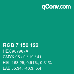 Código de color: RGB 7 150 122 | qconv.com