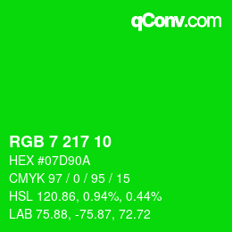 カラーコード: RGB 7 217 10 | qconv.com