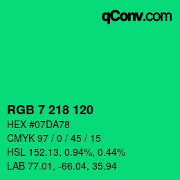 Farbcode: RGB 7 218 120 | qconv.com