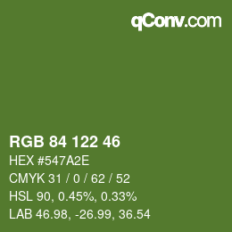 Código de color: RGB 84 122 46 | qconv.com