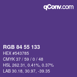 Color code: RGB 84 55 133 | qconv.com