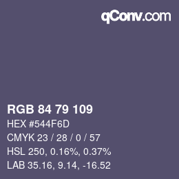 Código de color: RGB 84 79 109 | qconv.com