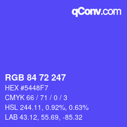 カラーコード: RGB 84 72 247 | qconv.com