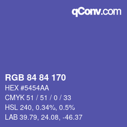 Code couleur: RGB 84 84 170 | qconv.com