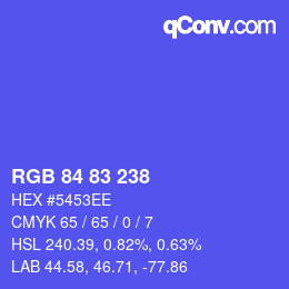 Color code: RGB 84 83 238 | qconv.com