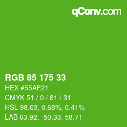 Color code: RGB 85 175 33 | qconv.com