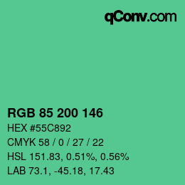 Code couleur: RGB 85 200 146 | qconv.com