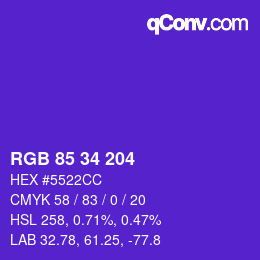 カラーコード: RGB 85 34 204 | qconv.com