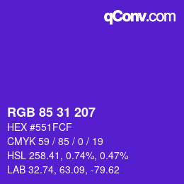 Farbcode: RGB 85 31 207 | qconv.com