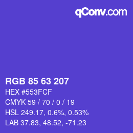 Code couleur: RGB 85 63 207 | qconv.com