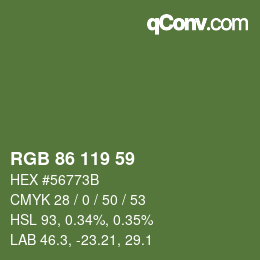 Farbcode: RGB 86 119 59 | qconv.com