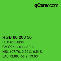 Color code: RGB 86 203 56 | qconv.com