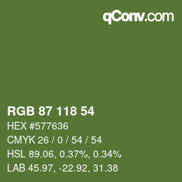 Código de color: RGB 87 118 54 | qconv.com