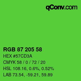 Color code: RGB 87 205 58 | qconv.com