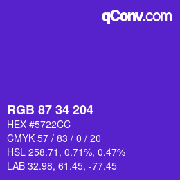 カラーコード: RGB 87 34 204 | qconv.com