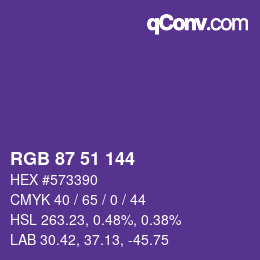 Color code: RGB 87 51 144 | qconv.com