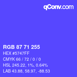 Code couleur: RGB 87 71 255 | qconv.com