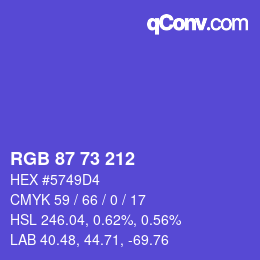 Code couleur: RGB 87 73 212 | qconv.com