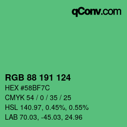 カラーコード: RGB 88 191 124 | qconv.com