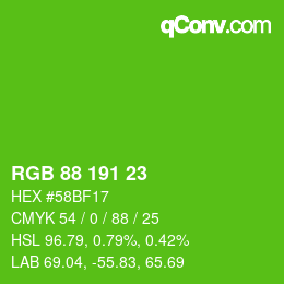 カラーコード: RGB 88 191 23 | qconv.com