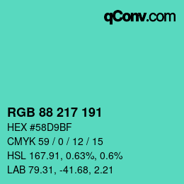 Farbcode: RGB 88 217 191 | qconv.com