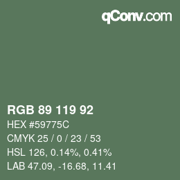 Color code: RGB 89 119 92 | qconv.com