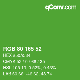 カラーコード: RGB 80 165 52 | qconv.com