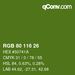 Color code: RGB 80 116 26 | qconv.com