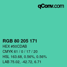 Color code: RGB 80 205 171 | qconv.com